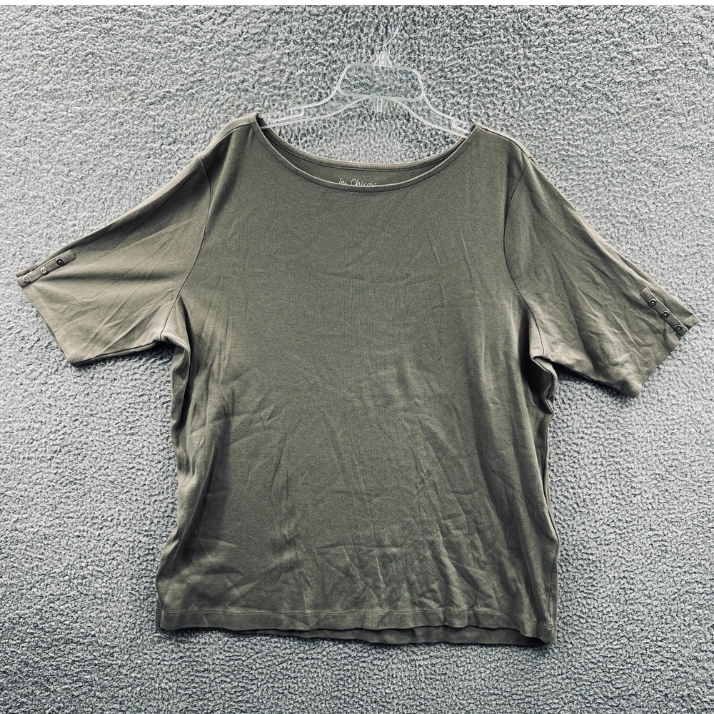 Chicos Womens Minimalist Top XXL Fatigue Green Elevated Basic Casual Everyday